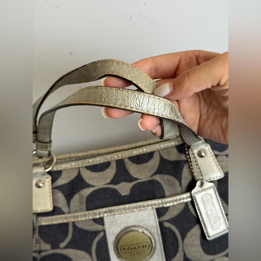 Coach Signature C Denim Stripe Tote Bag Silver Accents - Picture 7 of 14